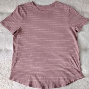 Lululemon Love Curved-Hem Crew Short Sleeve Tee Heathered Spice Chai Stripe EUC